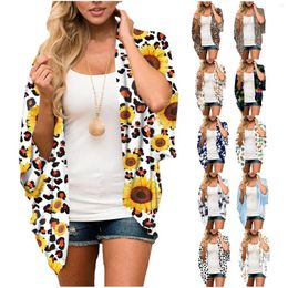 Damesblouses dames 1/2 mouw Leopard Print Beach Chiffon Tops Losse Kimono Cardigan Capes Summer Blouse Fashion Cardigans