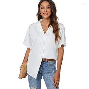 Chemisiers pour femmes 2023 Summer Solid Color Button Shirts Tops Bottoming Short Sleeve Clothing