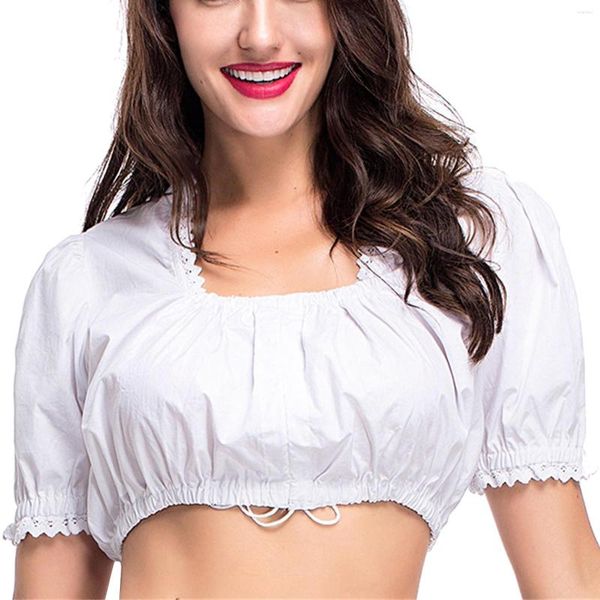 Chemisiers pour femmes Chemisier pour femme Élégant Dirndl Dentelle Pour Oktoberfest Crop Tops Harajuku Vintage Vêtements Chemises De Couleur Unie 4