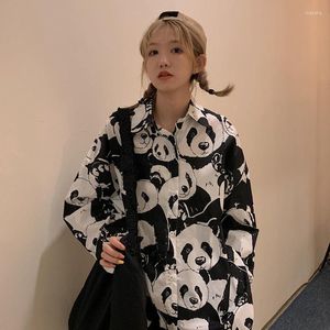 Chemisiers Femme Chemisier Femme Imprimé Panda Vintage Mode Coréenne Kawaii Chemises Harajuku Casual Noir Blanc Mignon Lâche Haut À Manches Longues
