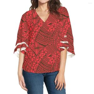 Women's Blouses dames casual halve mouw plus size chiffon v-neck los blouse polynesisch tribal samoan print kledingpatroon