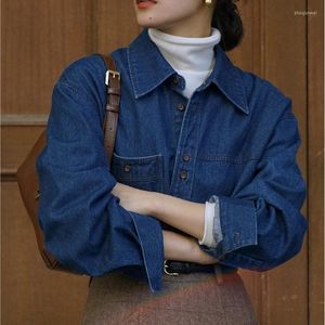 Blusas de mujer Camisas vaqueras para mujer 2023 moda Primavera otoño cuello vuelto manga larga botón Casual Harajuku Vintage señoras Tops