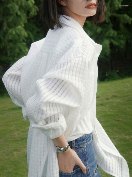 Blusas de mujer Vestido de mujer Estilo de mujer Versátil Moda europea y americana Top Cuello de polo Blanco Perezoso Camisa informal simple
