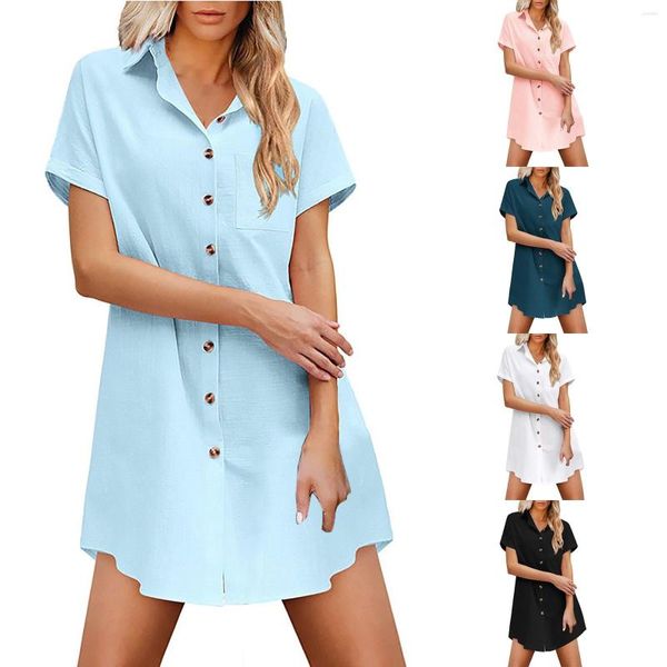 Chemisiers pour femmes chemise longue à boutons pour femmes jupe en lin à manches courtes été plage Club robe de soirée froncée Streetwear chemises