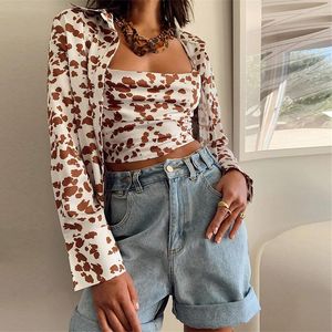 Blouses para mujeres Camisa para mujeres Traje Tie Dye Leopard de gran tamaño Autumno Dos piezas Camisas para mujeres Vest 2023 Top