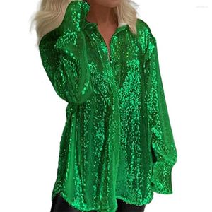 Dames blouses dames y2k pailletten button down shirt met lange museve sparkle glitter glitter top mode ropa mujer verano 2023 elegante kleding