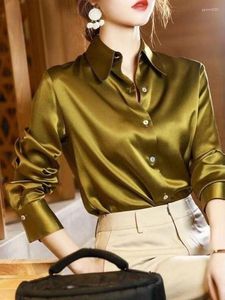 Blouses pour femmes Femmes Automne Office Lady Lapel Shirts Fashion décontractée Couleur solide élégante 2023 Tops Boutons Loose Blouse Vêtements 24299