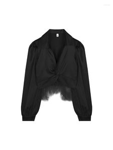 Blouses pour femmes Femmes Automne plissée punk mousseline 2023 V-cou tassel Design Lady Short Prom Shirt Sleeve Baggy Puff Harajuku Chic
