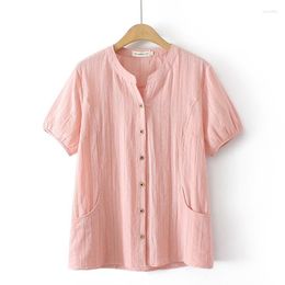 Dames blouses vrouwen grote size blouse zomer solide o nek losse baggy tops tunic shirts dames knop korte mouw blusas mujer