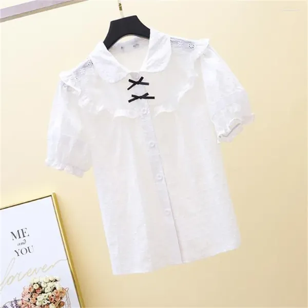 Blouses pour femmes Blouse Bloud Bow Puff Sleeve Cotton White Fashion Ruffles Tops 2024 Summer Shirts Shirts Femmes