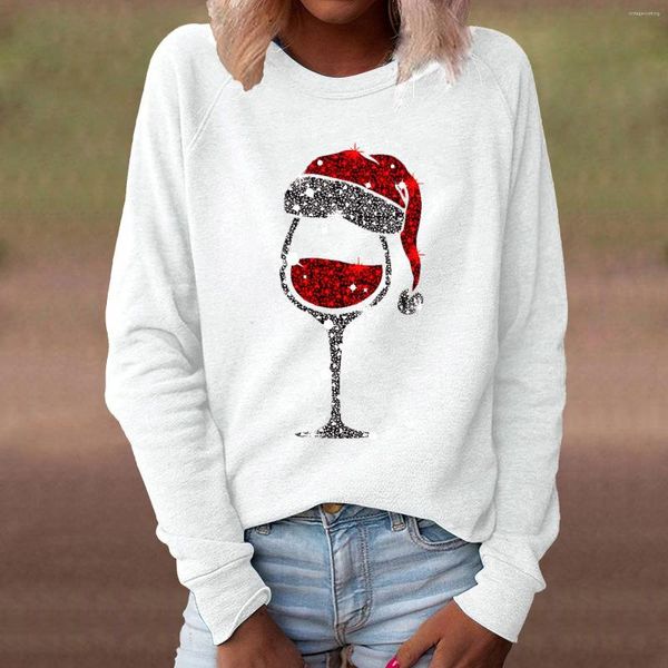 Blouses Femmes Femmes Chemisier Chemises Verre De Vin Rouge 3D Imprimé À Manches Longues Automne Mode Casual Pull Coréen Lâche Col Rond Haut