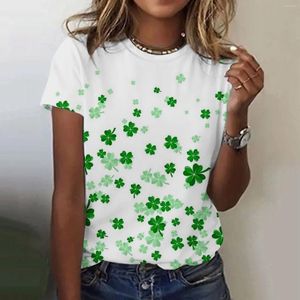 Blouses pour femmes Blouse Femme Été 2024 Green Lucky Grass Imprimé rond Cou Short Shirt Street Hip Hop Casual Comfort Shirts