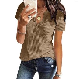 Blusas de mujer Blusa de mujer Moda de verano Punto Túnica de manga corta Top con cuello en V Camisa suelta Elegante Cómodo Ropa de calle sólida Blusas Par