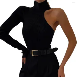 Blouses Femmes Femmes Body Une Épaule Col Roulé Doux Tricoté Élastique Couleur Solide Maigre Top Pour Printemps Automne Mode Pne