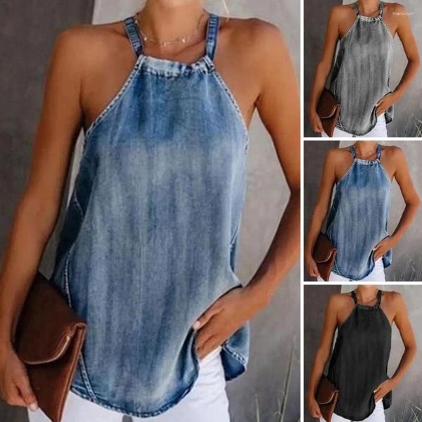 Blusas para mujeres Boho Halter Tank Tops Chalece Off Shoulder Beach Femenina Sexy Tees Cami para camiseta de verano Damas sin espalda Top