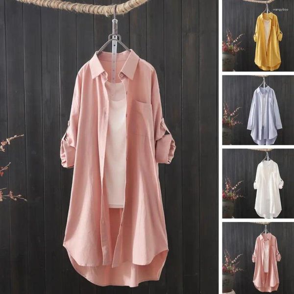 Blouses pour femmes Bouton Butt Up Shirt Long Eleging Cardigan Mabe Matter Irregular HEM PACK POCK POCK POST POUR FACHE SPRING AUT