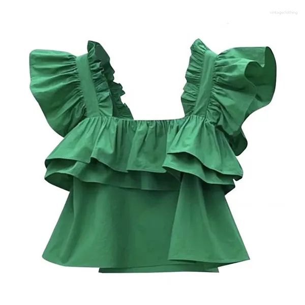 Blouses pour femmes Couleurs de bonbons Blouse Ruffle 2024 Summer Butterfly Sleve Elegant Offant Office Tops Blusa Streetwear Tanks Camis