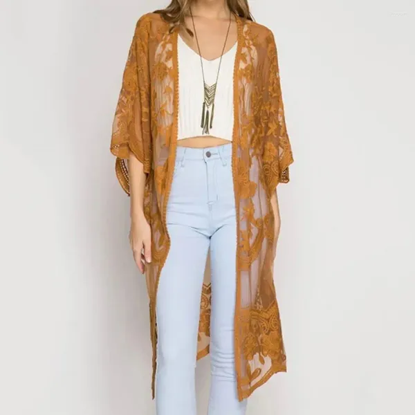 Blouses Femmes Femmes Cardigan Chic Dentelle Cardigans Brodés Sheer Loose-Fit Cover-ups Pour Les Vacances À La Plage Usure Quotidienne Ultra-mince