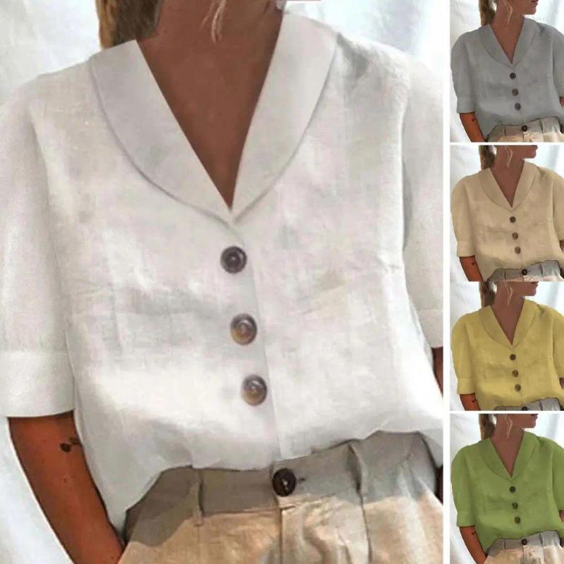 Frauenblusen Frauen lässiges Button-Down-Shirt stilvoller Sommer mit Reverskragen kurzärmelige Single Breated for