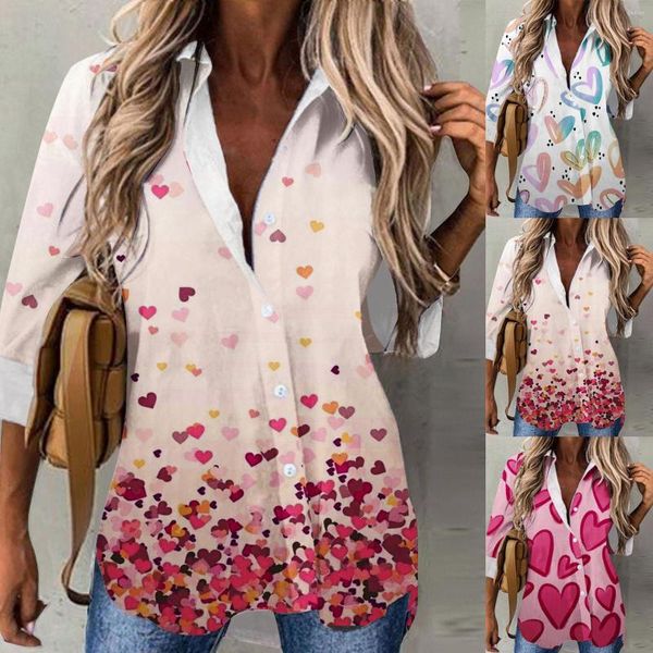 Blusas de mujer Mujer Casual Primavera y verano Lindo Amor Gradiente Impresión Elegante Tops Camisas modernas para Cheers Sudadera