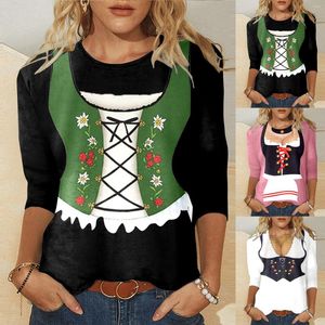 Blusas De mujer ropa De mujer 2023 elegante verano Oktoberfest Tops cómodos manga De tres cuartos camisa De cuello redondo Blusas Elegantes De