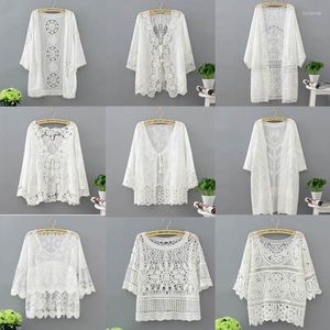 Women's Blouses Dames Kleding Kleding Lange mouw Lace sjaal SHUG HUG BOLERO JAAD STRAND SHIRTS HOLW CAPE Elegante Tops Wedding Bridal Summer