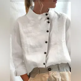Chemisiers pour femmes Femmes Chemise boutonnée en coton Chic Vintage Blouse à col montant Haut doux et respirant avec détail de bouton pour le style d'été