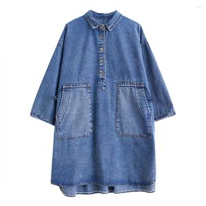 Vrouwen Blouses Vrouwen Denim Shirts 2024 Herfst Mode Lange Mouw Middellange Jeans Knoppen Blouse Tops Vriendje Losse