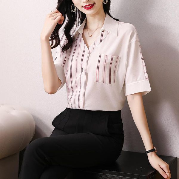Blusas de mujer Camisas a rayas elegantes para mujer Blusa coreana para verano Top de manga corta NYJ13