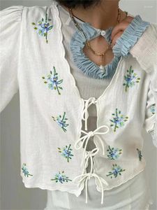 Blouses pour femmes broderies de la broderie à lacets à lacets blancs 2024 Blouse féminine à manches courtes