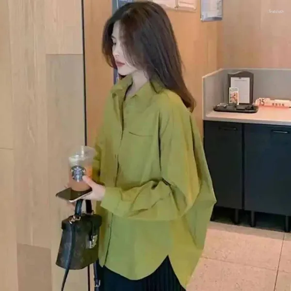 Blusas de mujer Mujer Europea Algodón Puro Primavera Otoño Diseño Coreano Sentido Nicho Único Mujer Color Sólido Ajuste Suelto Cardigan Blusa Top