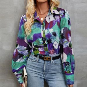 Damesblouses Damesmode Bloemenprint Shirt Single Breasted Casual All-match Oversized Blouse Dames Vest met lange mouwen Tops