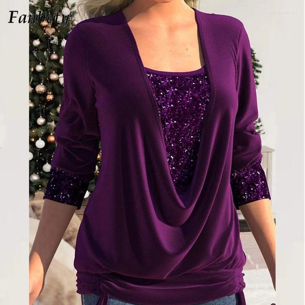 Femmes Blouses Femmes Mode Patchwork Imprimer Blouse Chemises Automne Casual Manches Longues Pull Tops Dames Sexy Col En V Diamants Paillettes