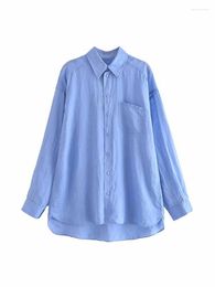 Blusas femininas moda feminina bolso decoração solta assimétrica vintage manga longa botão-up camisas femininas chiques topos 2731/064