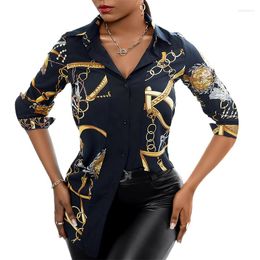 Women's Blouses Women Fashion Shirt Lady Long Sleeve Blouse Turn Down Collarbutton Design Chain Print Casual Shirts