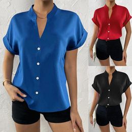 Women's Blouses Women Fashion Solid Casual Button Shirt Stand Dames kleur T shirts burn -out T -stukken voor de zomer