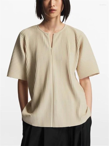 Blouses pour femmes Fashion T-shirt Couleur solide à moitié glissière Top Summer 2024 Mesdames O Neck Sleeve Loose Piloul Loose