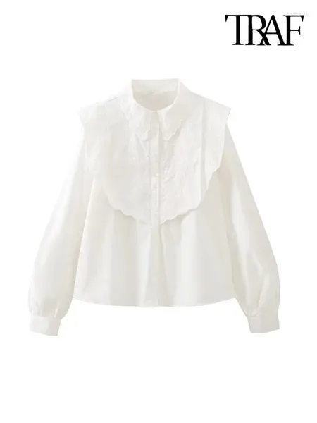 Blouses pour femmes femmes mode avec broderie à volants en vrac Vintage à manches longues bouton avant femmes chemises Blusas Chic hauts