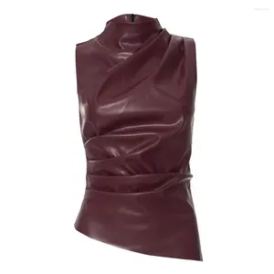 Women's Blouses Women Faux Leather Top Fashion Stylish Motorcycle Vest met opgestapelde kraag voor modieus