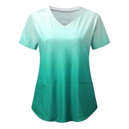 Vrouwen Blouses Vrouwen Gradiënt Print Top Werk Uniform Vrouw Korte Mouw Onregelmatige Kraag Verzorger Enfermera Scrubs Tops