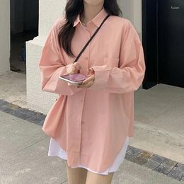 Blouses pour femmes Femmes Style coréen surdimensionné doux doux chemise à manches longues haut streetwear rose blanc printemps 2023 filles mode