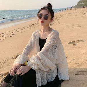 Women's Blouses dames kanten kimono vidan zomervakantie strand lang boho Koreaanse zoete damesmeisjes mouw beige shirts tops