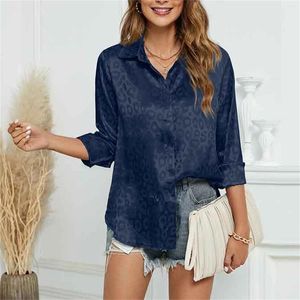 Blusas de Mujer, Camisas con estampado de leopardo, Camisas holgadas de manga larga satinadas, ropa de otoño, Blusa para Mujer, Camisas de Moda