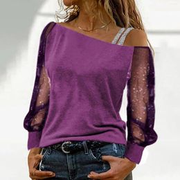 Blouses Femmes Femmes Légère Top Sexy À Manches Longues Strassine Net Fil Sequin Trashy 2000s Rétro Roupas Feminina Esthétique