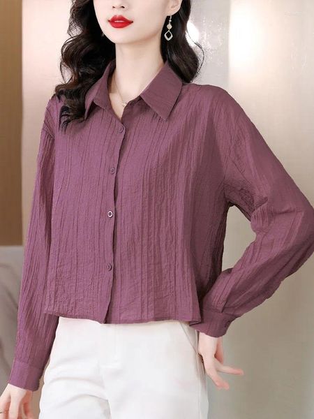 Blouses Femmes Femmes Manches longues Chemises décontractées Arrivée 2023 Printemps Style coréen Couleur unie All-Match Office Lady Tops élégants B2294