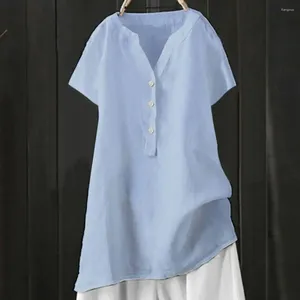 Blouses pour femmes chemises à manches longues Polyester Top élégant en V à col boutonné en vrac mi-long pour usager