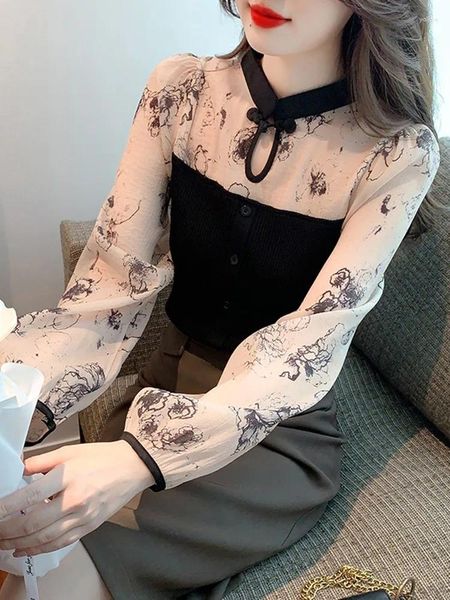 Blouses pour femmes Femmes Chemises à manches longues Arrivée 2024 Automne Style coréen Motif floral Tout-match Dames Élégant Tops W1392