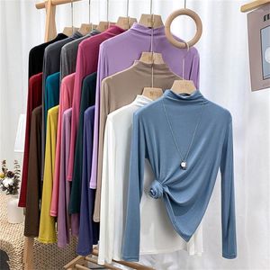 Women voor blouses vrouwen lange mouw Turtleneck tops all-match eenvoudige basisbodem t-shirts mode zacht katoen 11 kleur blauw paars 2023