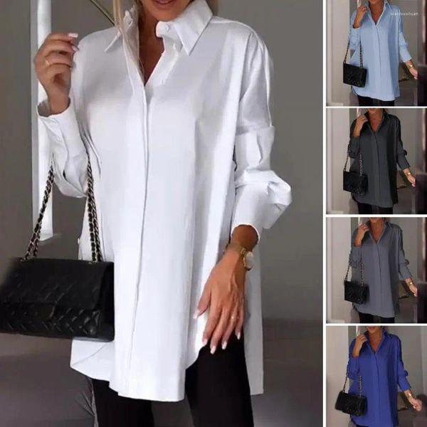 Blouses pour femmes chemises en vrac en vrac Retend Top Top Elegant Dengle Long Sleeve For Color Couleur Milieu de travail de longueur