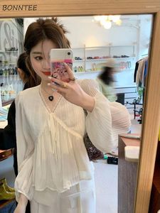 Blusas de mujer Mujer suelta con cordones estilo coreano básico moda Ins Oficina señoras estética elegante mujer primavera Blusas Tops moda Chic